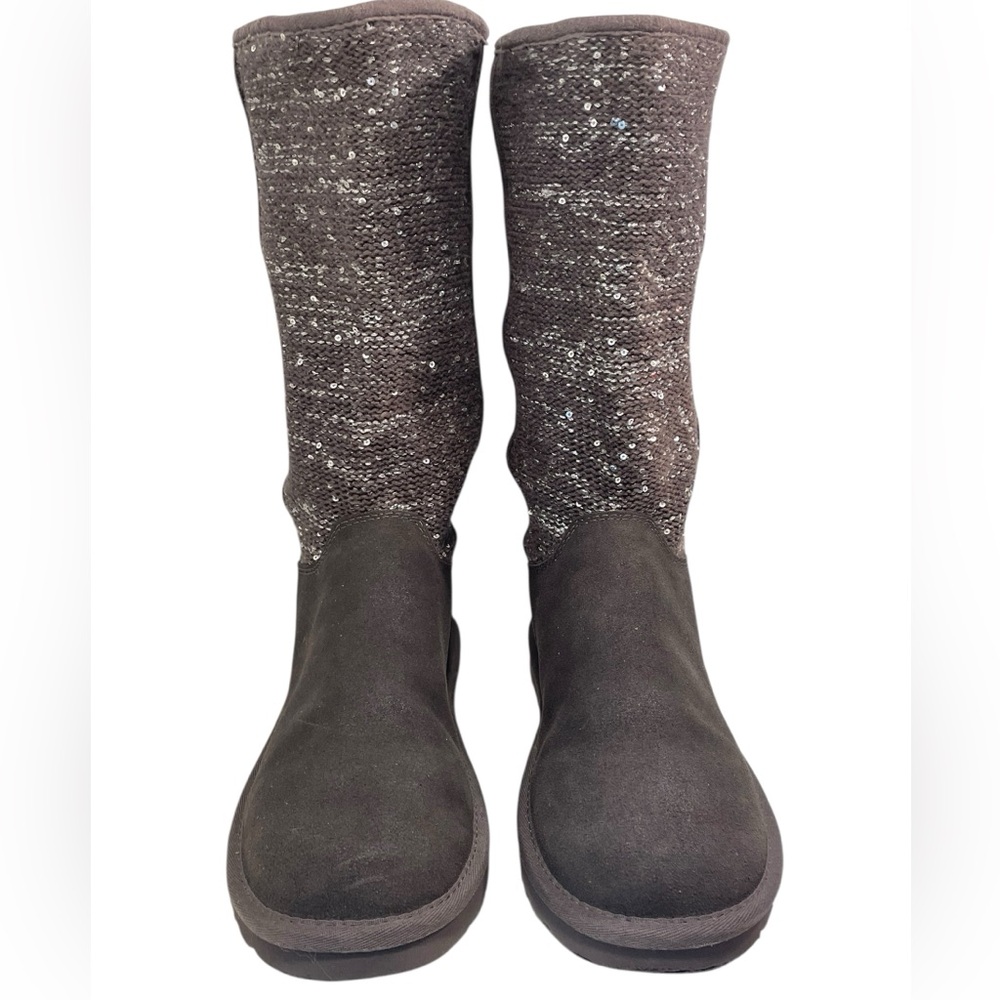 UGG Camaya Charcoal Suede Sequin Sweater Boots Lined Foot Women’s Size 8 EUC